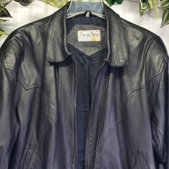 Pioneer Wear Men's Leather Bomber Jacket 100% Lamb Leather Vintage Biker Size L - Picture 10 of 16
